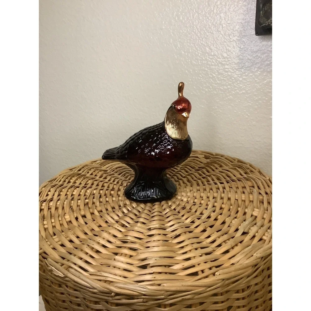 Quail Avon Decorative Bottle w/ Stopper, Glossy 3D Brown Red Gold